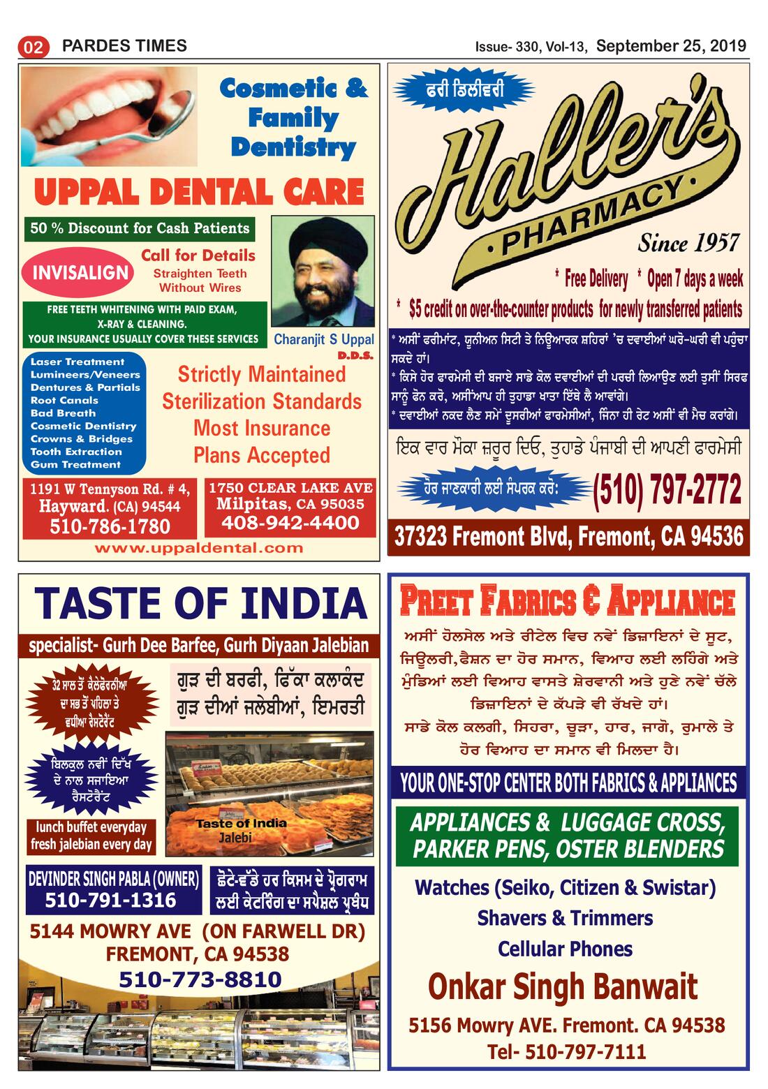 Page 2 of the September 25, 2019 newspaper